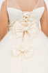 Girls Floral Embroidery Heart Bodice Bow Applique Flower Girl Dress 2-16